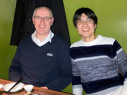 Prof. Klupp Taylor with Prof. Satoshi Watanabe (Surface Control Engineering Lab, Chemical Engineering Department, Kyoto University)
